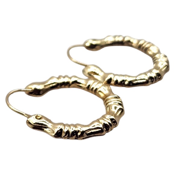 14 Karat Yellow Gold Textured Hoop Earrings #20462 - Picture 4 of 8